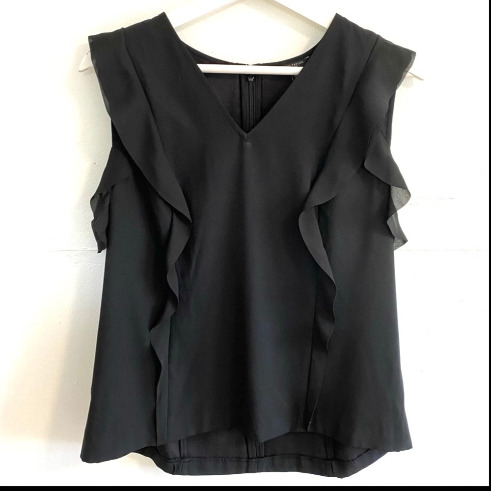 ANN TAYLOR Petite Black Flow Tank Blouse LP
